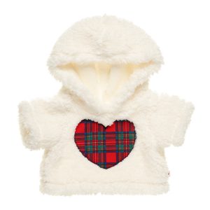 BUILD-A-BEAR HOLIDAY kläder tartan hjärta huvtröja