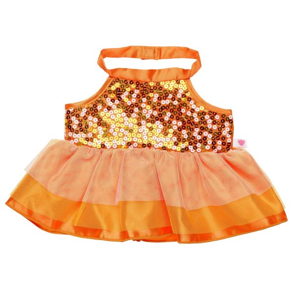 BUILD-A-BEAR Clothes orange sequin tiered dress