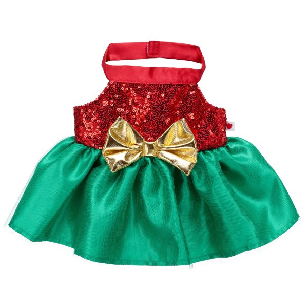 BUILD-A-BEAR klädset Merry Mission röd-grön klänning